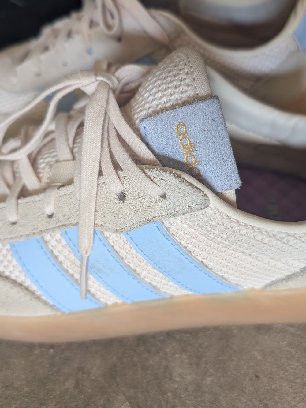 adidas Women Beige Sneakers with Light Blue Stripes